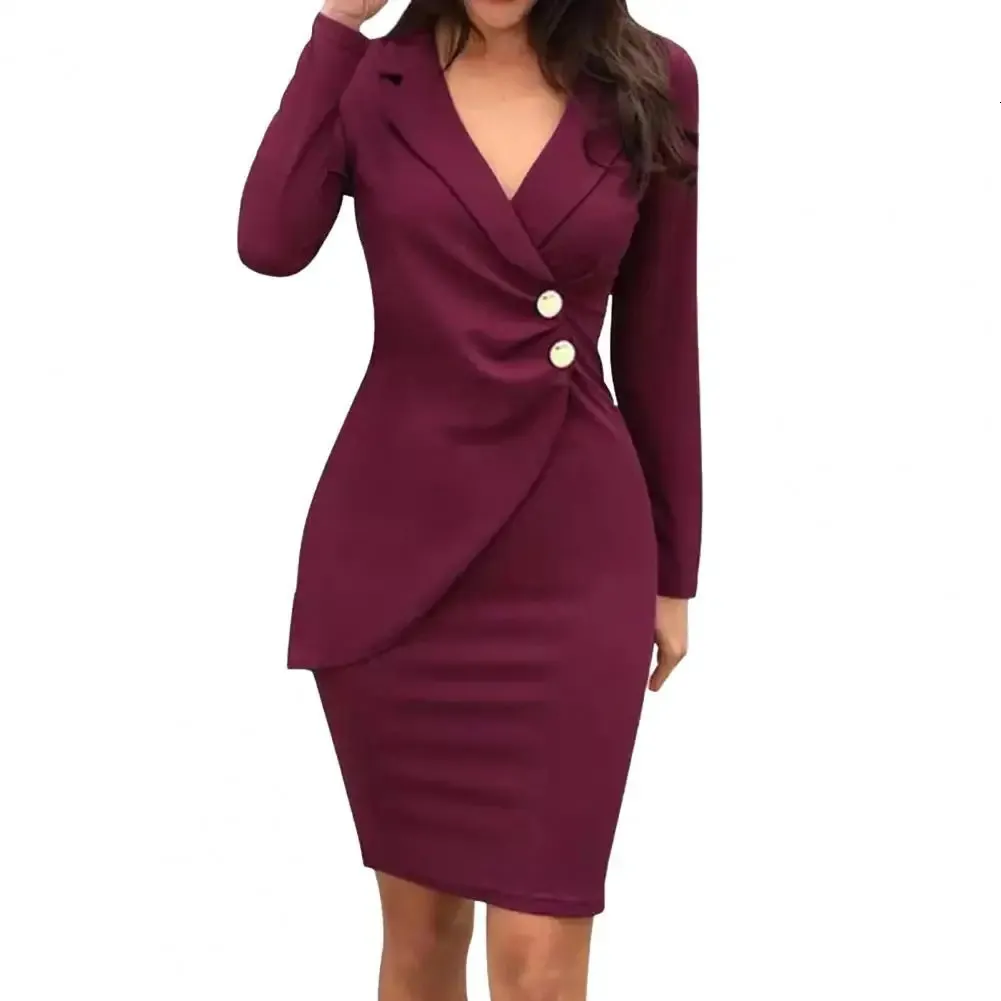 Office Women Pencil Dress Summer Work Uniform Dress Professional Button Slim Zipper Bodycon Suit Dress 240312