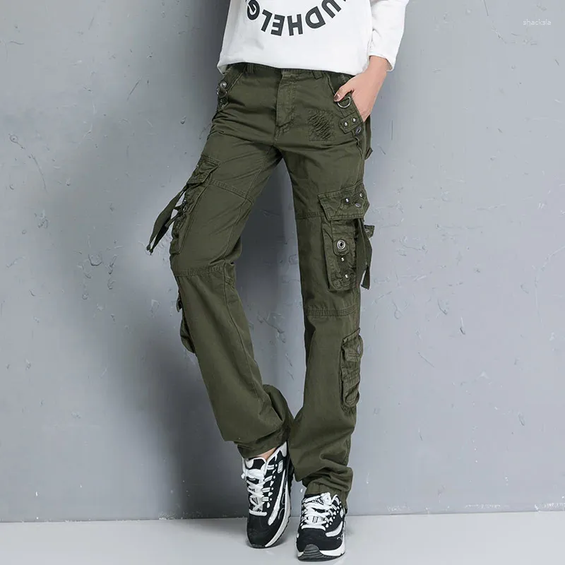 Damesbroek Multi-Pocket Cargo Dames Losse Rechte Militaire Combat Broek Denim Baggy Pantalon Femme Kleding