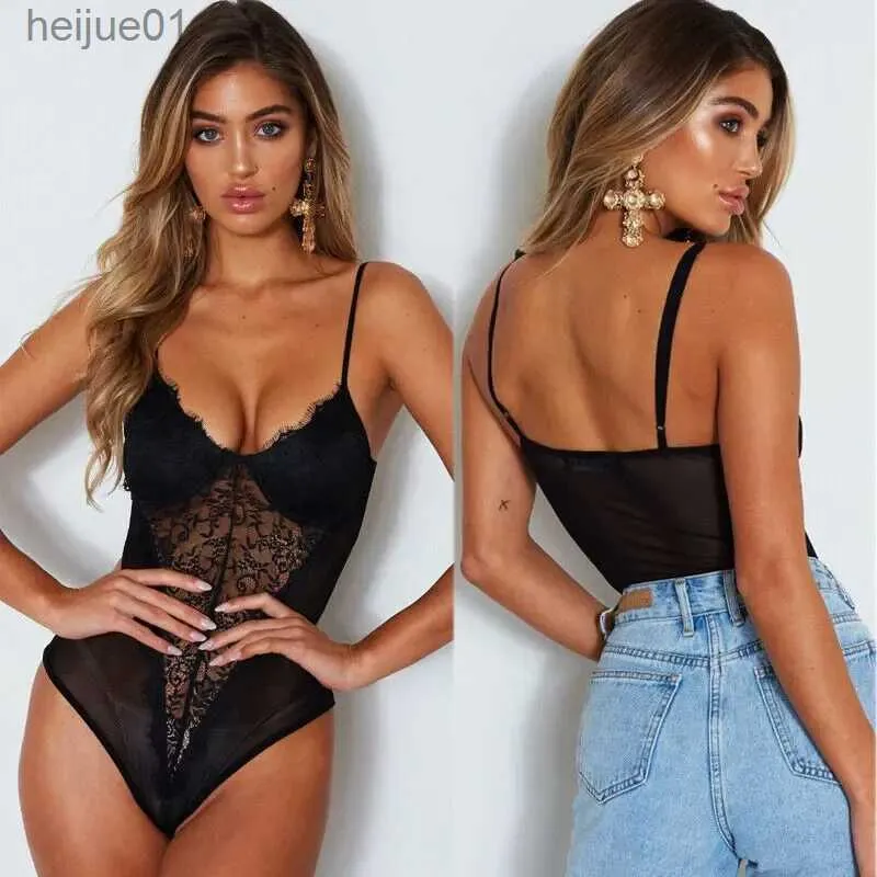 Sexy set kant strakke kleding dames sexy backless jumpsuit spaghetti teddybeer doorzien G-string erotische verleiding lingerie avondkleding lingerie C24325