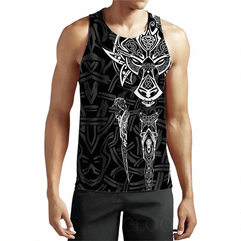 Vintage Herren Gothic Style Tank Tops Sommer Sleevel 3D-Druck Viking Top Mann Kleidung lose lässige Hot Hip Hop Streetwear Weste x7Gc #