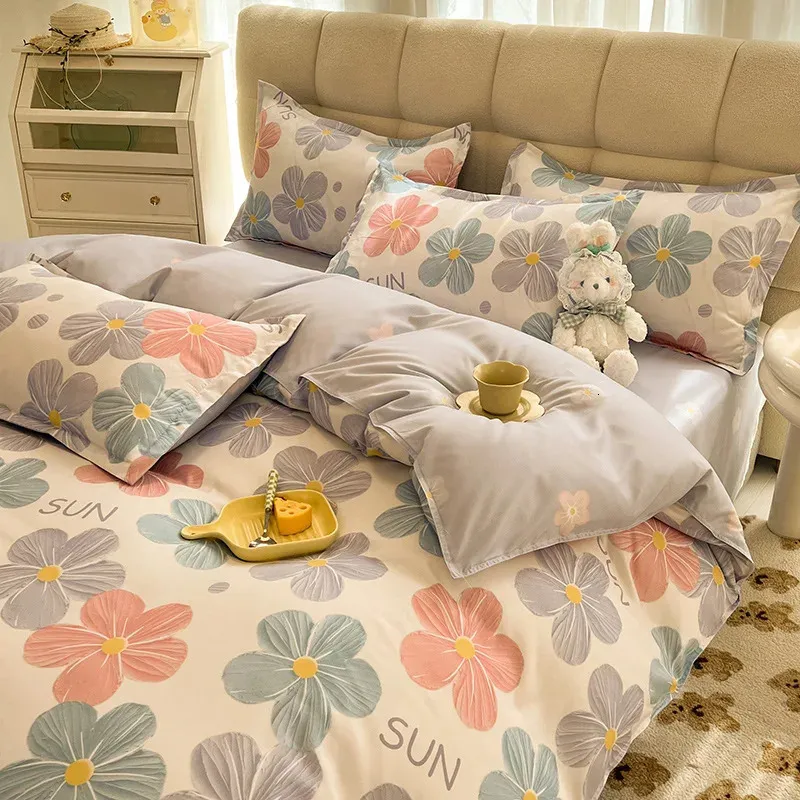 Cute Bedding Set Men Women Duvet Cover Bed Linen Washed Cotton