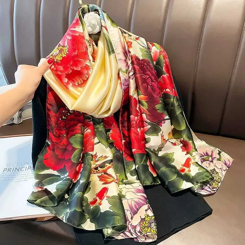 Sarongs Silk scarf womens shawl fashionable shawl mesh flower spring and summer sunshine beach shawl air-conditioned shawl wrap 24325