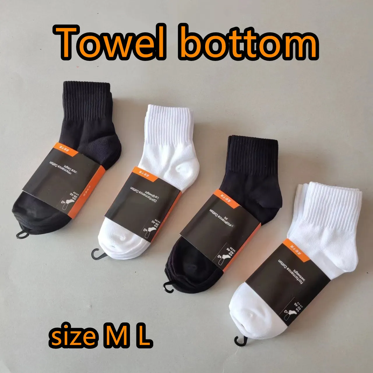 Chaussettes pour hommes Chaussettes pour femmes Chaussettes épaisses à semelles de serviette taille M/L Chaussettes classiques Respirantes antidérapantes mélange noir et blanc Football basket-ball Chaussettes de sport Vente en gros