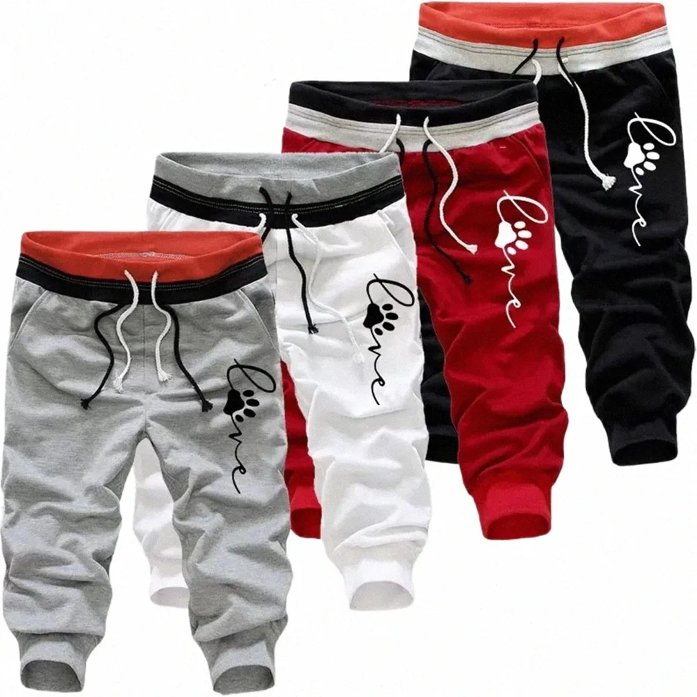 Pantalones de chándal de verano para hombre Fi Cool Jogger suelto Pantalones de siete puntos Hombre Casual Fitn Deportes Pantalones capri al aire libre 4 colores N42H #