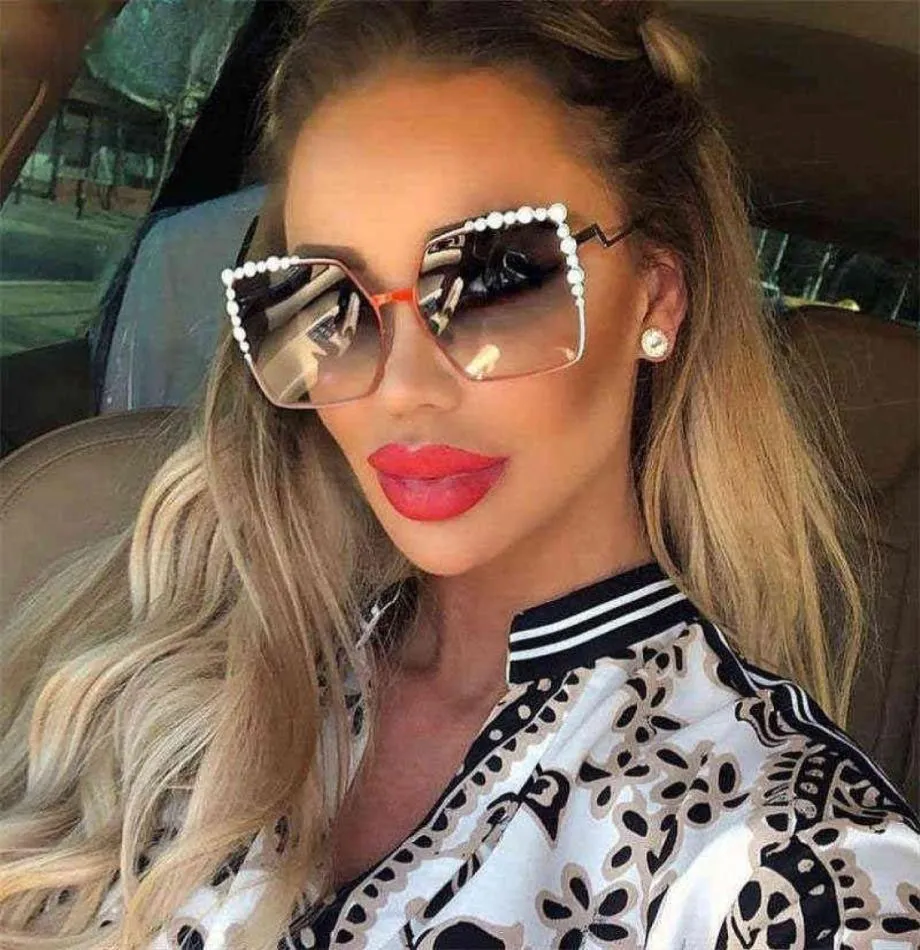 Oversized Square Sun Glasses Ladies 2022 New Luxury Pearl Sunglasses Women Brand Designer Fashion Shades big Square Y2203172809400