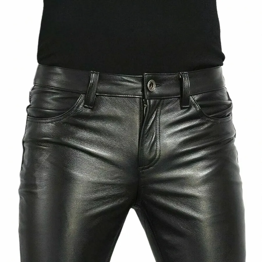 Spring Fi Men's Fi Rock Style Pu Leather Pants Men's Faux Leather Slim-Fit Motorcykelbyxor U0LR#