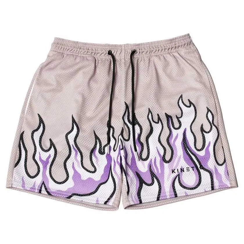 Shorts pour hommes 2023 maille respirante shorts pour hommes gym basket-ball course short à séchage rapide ensaché imprimé flamme short d'été à la mode J240325