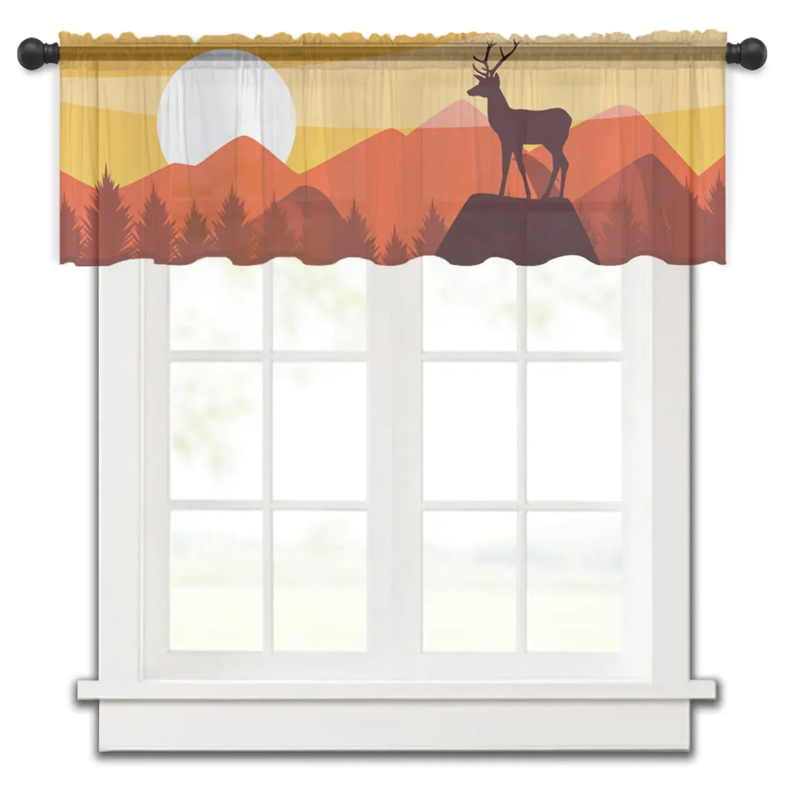 Rideaux Cerf Silhouette Coucher De Soleil Cuisine Petite Fenêtre Rideau Tulle Sheer Court Rideau Chambre Salon Décor À La Maison Voile Rideaux