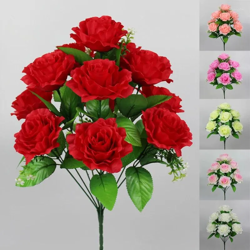 Fiori decorativi 12 teste bouquet di rose di seta artificiale 9 colori bellezza fiori finti per la festa di nozze accessori per la decorazione della casa