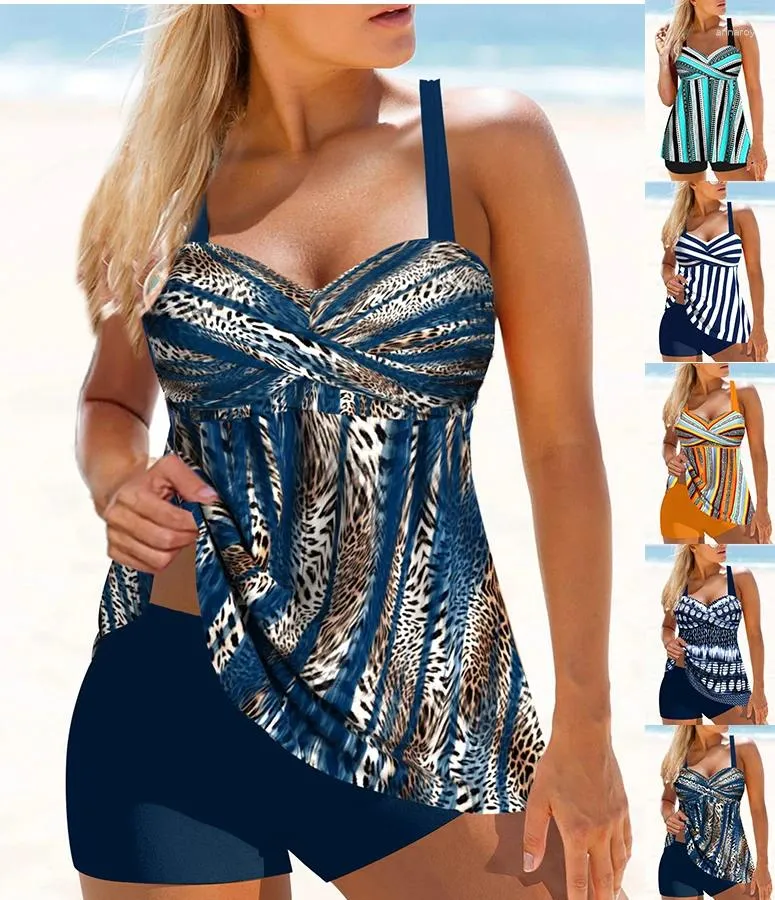 Women's Swimwear Tankini 2 Piece Regular Swimsuit Leopard Pattern Printed Halter Sports Beachwear S-6XL