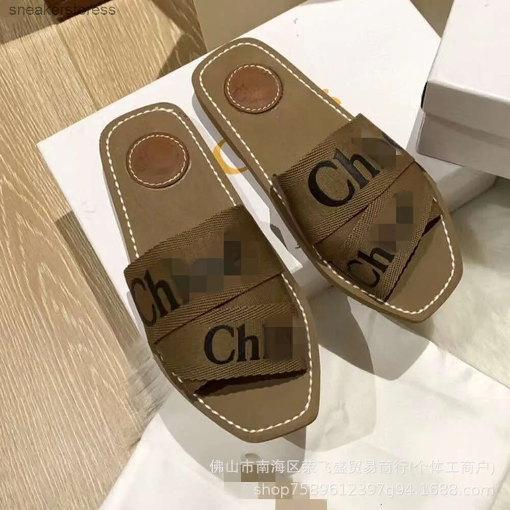 Flat Slipper Designer Sandal Sandals Chlloe Woody 2024 High Letter Canvas For Womens Cross Knit Casual Bottom Cool Square Head One Word Zmzk