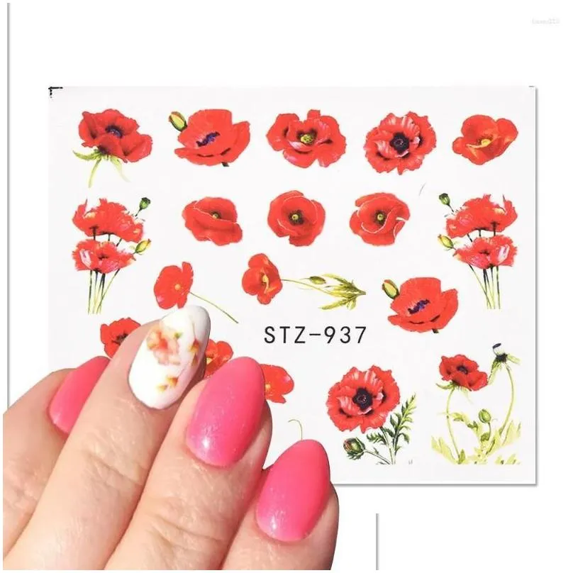 Klistermärken dekaler nagel 1 pc blomma blad träd sommar tips djur fjäril tatuering vatten överföring reglage decal manikyr konst dekoration dro dh54q