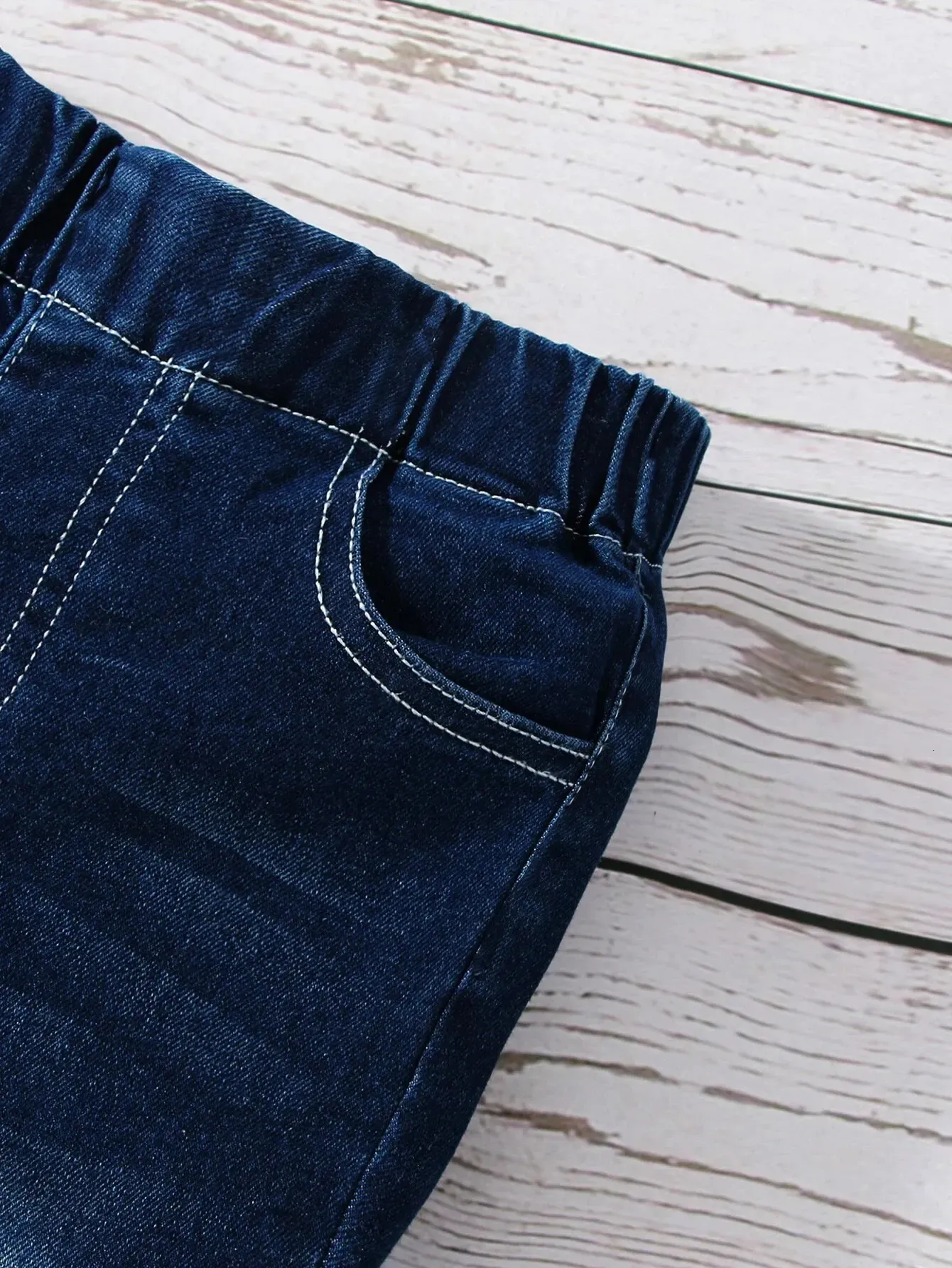 Jeans Déchiré Papillon Jambes Larges Pour Fille 8-14 Ans - Taille élastique, Style Décontracté, Pour Printemps/été/automne - 8