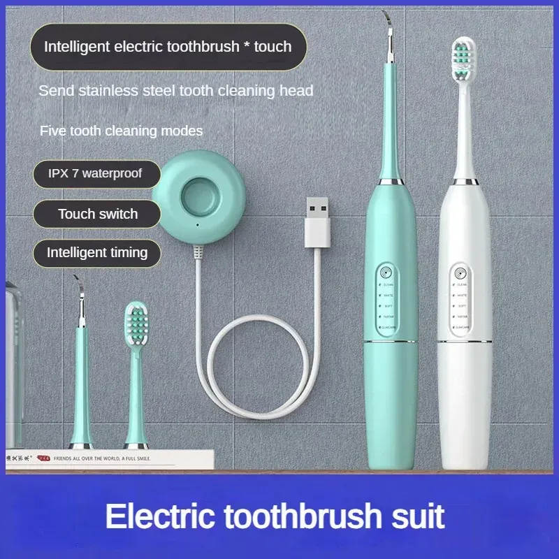 Heads Trådlös laddning av elektrisk tandborste och Scaler Ultrasonic Dental Brush Adult IPX7 Mjuka borstar Automatisk tänder Renare gåva