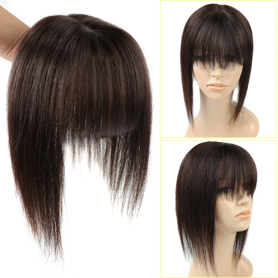 Toppers BHF Women Topper Wig Toupee Clip In Natural Hair Bangs Lace Human Hair Fringe Clip In Overhead Bangs Hairpiece