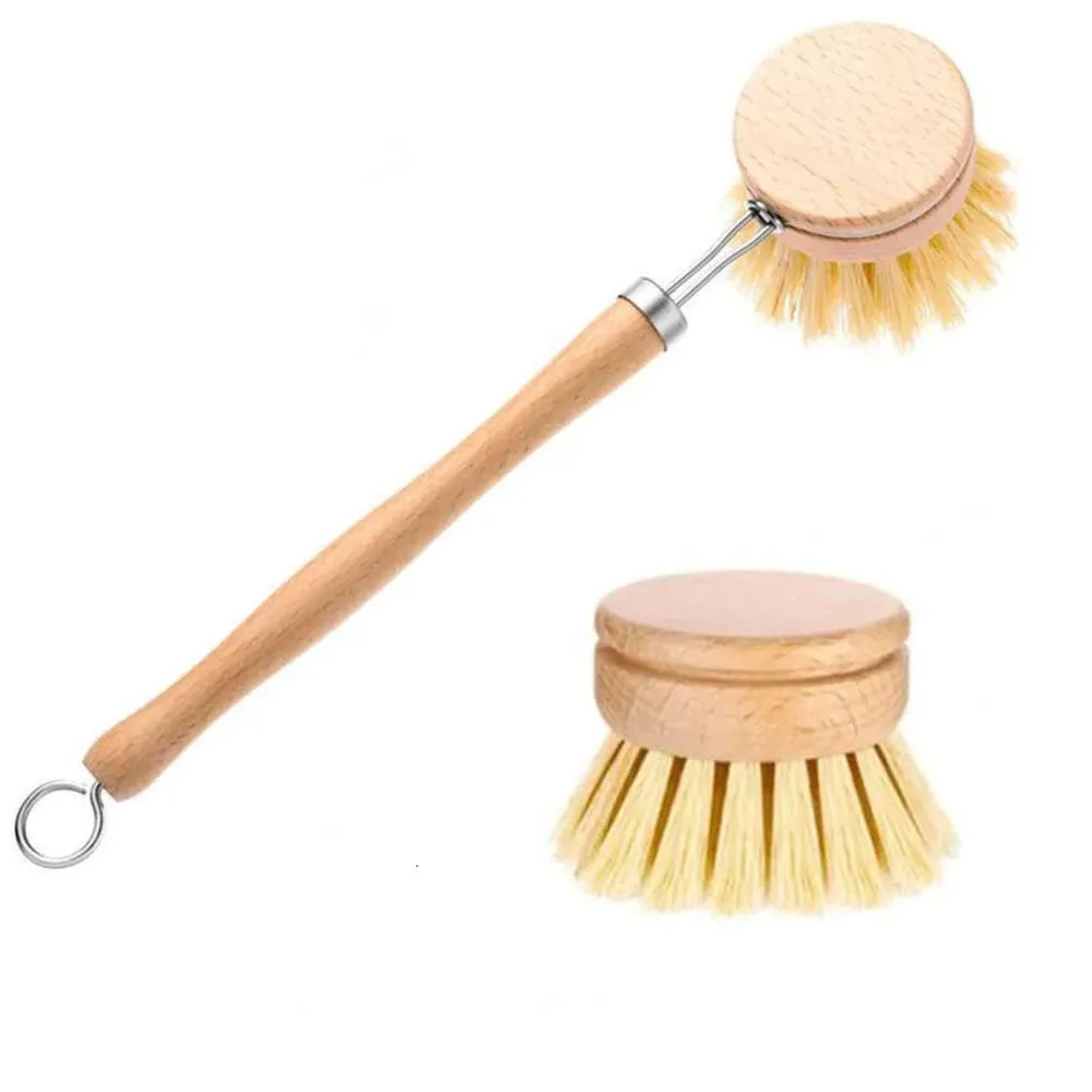 Träpanna naturligt långt grythandtag skål Skål Tvätt byte borsthuvuden Hushåll Köksrengöringsverktyg
