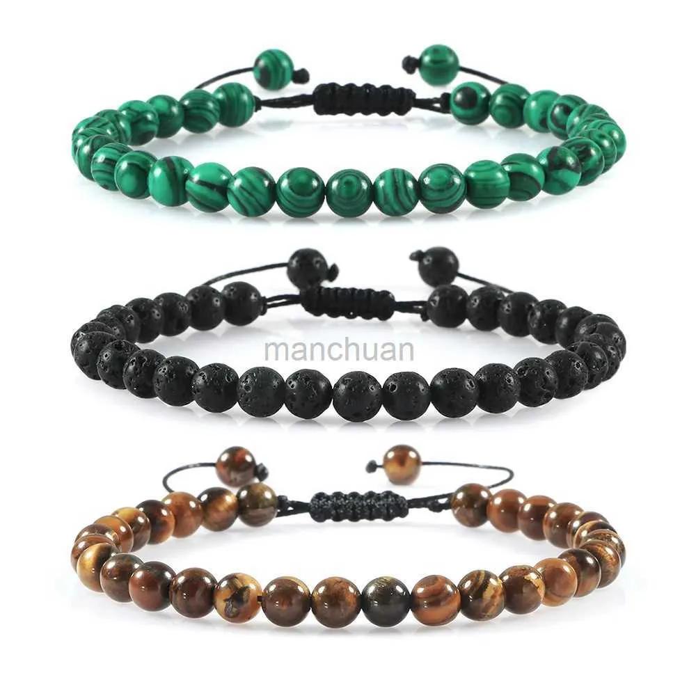 Ketting 6 mm natuursteen heren armband charmante tijger oog zwarte kralen armband geweven armband verstelbare charmante dames yoga sieraden pulseras 240325