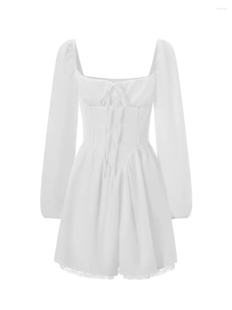 Повседневные платья женские Y2K кружевное облегающее мини-платье с квадратным вырезом и длинным рукавом бюстье с цветочным принтом для вечеринки