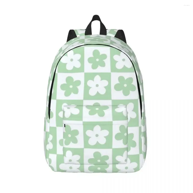 Zaino A Quadretti Verde Pastello Chiaro E Bianco Con Fiori Zaini Donna Bookbag Borsa A Tracolla Portabilità Zaino Scuola