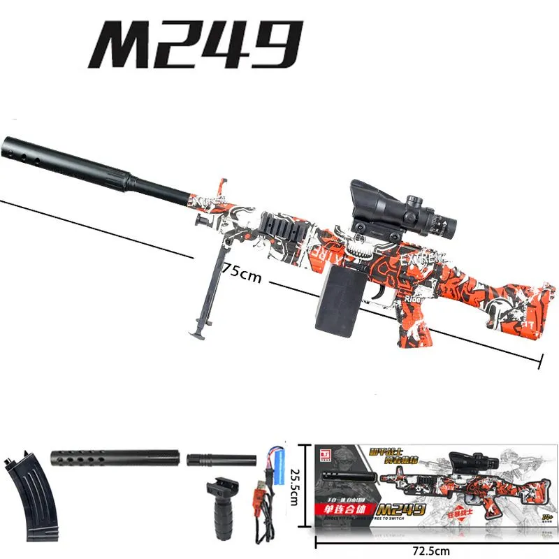 Erkekler M249 Oyuncak Tabanca Elektrikli Askeri Jel Renkli Blaster Model Oyunu Mermi Su Paintball Spheg için Açık