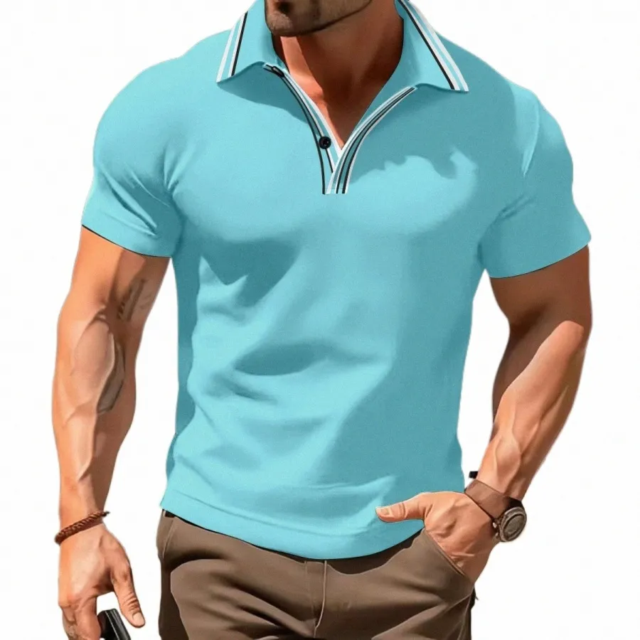 summer New Men's high quality Polo shirt with lapel Short sleeve casual print Busin Fi European size Polo shirt D1Yv#