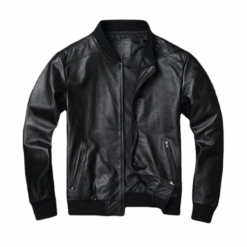 Vache noire véritable cuir Bomber veste hommes peau de vache véritable veste en cuir manteau court mince Busin veste en cuir vêtements a00h #