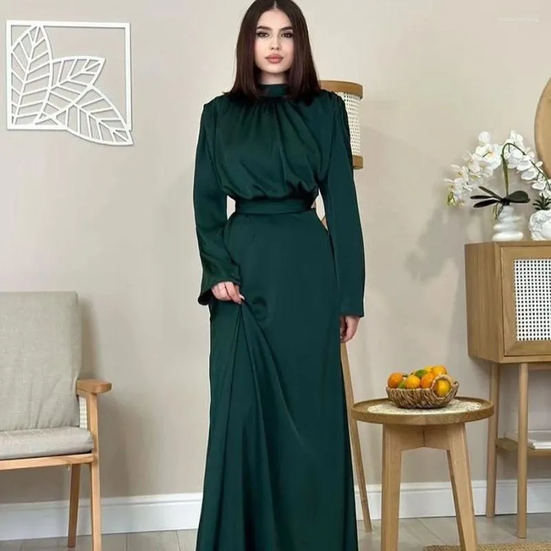 Vestidos casuais eid muçulmano vestido de festa para mulheres abaya marrocos cetim ramadan lace-up abayas kaftan islam dubai árabe longo robe 2024