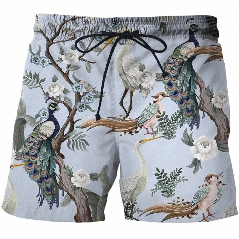 FR Summer Bird and Plant Illustrati 3D Imprimer surdimensionné Shorts pour hommes Casual Unisexe 2022 Pantalons de survêtement Nouveaux vêtements courts de plage Q3LM #