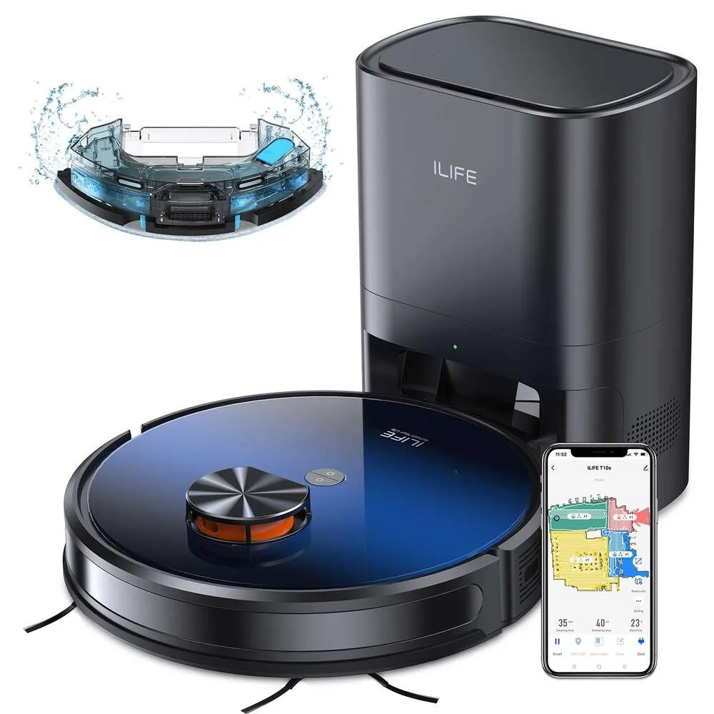 ILIFE Robot Vacuum Mop Combo, Self Emptying 60 Days of Cleaning, 3000pa Suction and Lidar Navigation