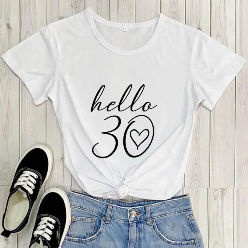 Womens T Shirts Hello 30 Arrival Casual Funny Shirt Thirty 30th Birthday Party Tees Gift For Her CBXZ