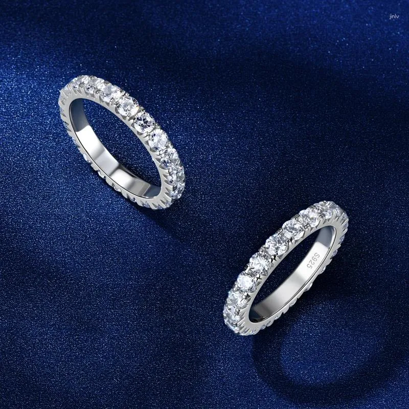حلقات الكتلة anziw 3mm d moissanite الكاملة الخلود نطاقات رقيقة قابلة للتكديس خاتم الزواج أبيض الذهب الفضة 925 للنساء المجوهرات