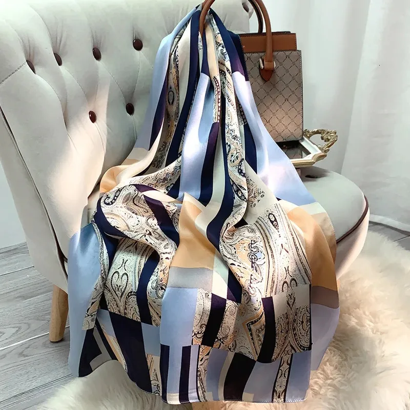 100% натуральные шелковые шали, женский платок с принтом, длинные шарфы из натурального шелка Ханчжоу, летний роскошный дизайн, платок из чистого шелка Femme 240323