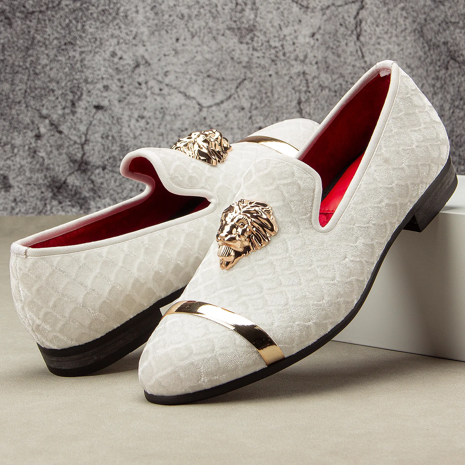 Mens velvet loafers embroidered clearance