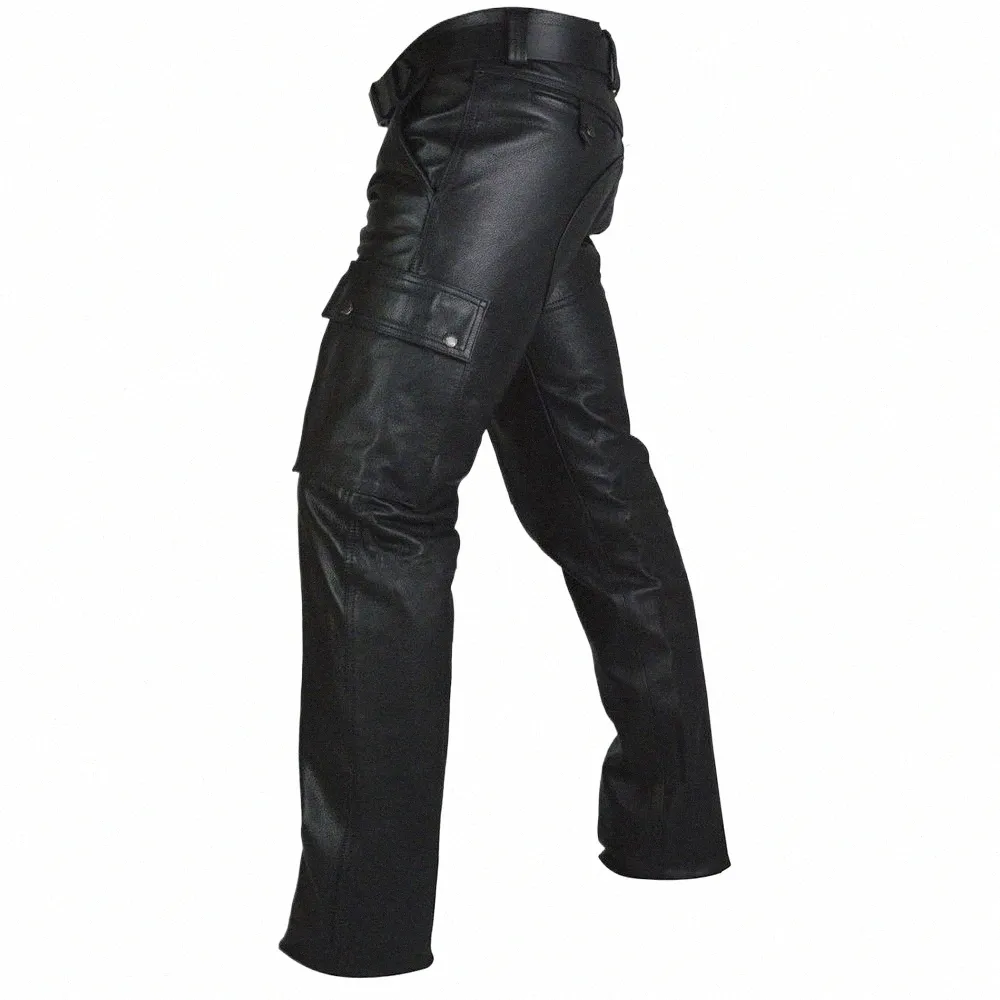 Pantalones de hombres Pu Cuero Disfraz de lápiz Panteleras de talla grande Pantalones de motocicletas Hip Hop Punk Retro Color sólido G2T0#