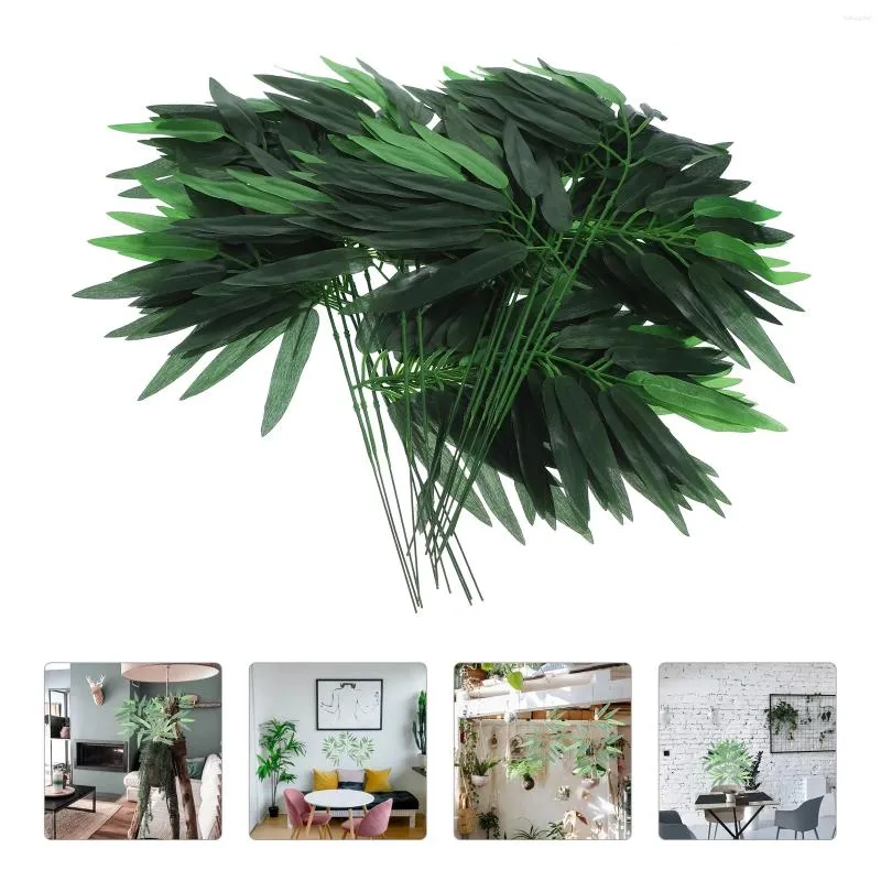 Flores decorativas 50pcs Artificial Green Folhas Plantas Greante para Office Home Wedding Digital Motorcycle Dash Universal