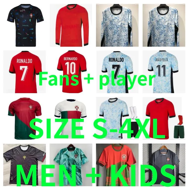 24 25 Portugal JOAO FELIX maillots de football PEPE BERMARDO FERNANDES camisa de futebol 2024 2025 Ronaldo maillot de football hommes kit enfants DIOGO J. version joueur à manches longues