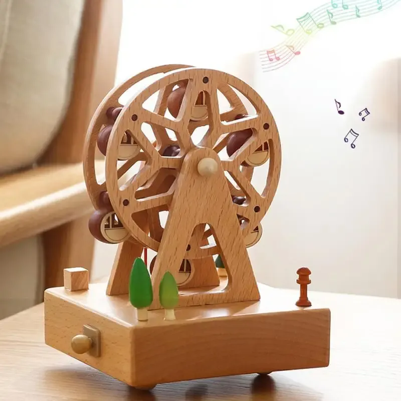 Boxes Wooden Music Box Carousel Musical Boxes Decorations Hand Crank Vintage Christmas New Year Retro Birthday Gift For Kids