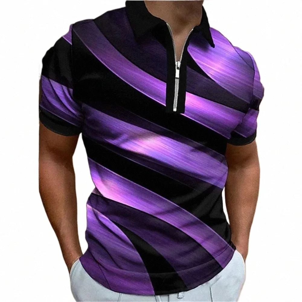 2023 T-shirts Men Zipper Gradient Original Turndown Overdimensionerad kvart Polo-skjorta andningsbara toppar Herrkläder Kort ärm Tee 42er#