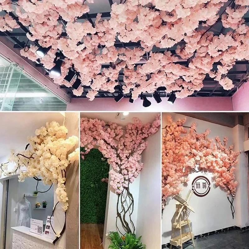 Dekorativa blommor 100 cm lång konstgjord bukettsimulering Cherry Blossom Flower White och rosa tillgängligt för Home Wedding Party