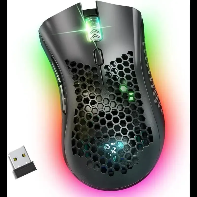 Muizen BENGOO draadloze gamingmuis, computermuis USB draadloze muis met 6 geprogrammeerde knoppen 3 verstelbare DPI RGB-achtergrondverlichting USB