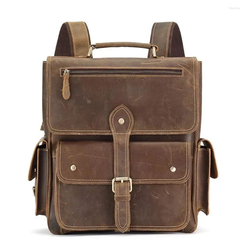 Sac à dos Crazy Horse cuir Vintage hommes 13.3 pouces pochette d'ordinateur travail affaires sac à dos décontracté peau de vache randonnée voyage sac à dos