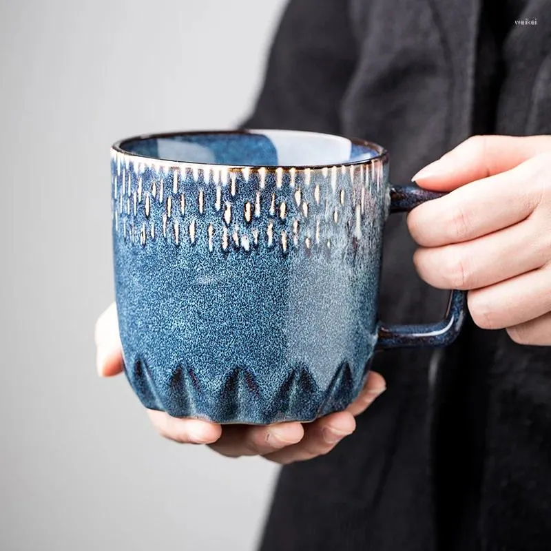 Muggar högt värde kaffekopp ins retro blå mugg hem sovsal keramisk stor dricka