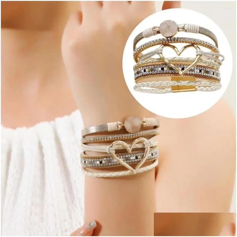 Браслеты-цепочки, богемный браслет из искусственной кожи, модный женский браслет в форме сердца, стильные наручные украшения для девочек, Прямая доставка Otblo