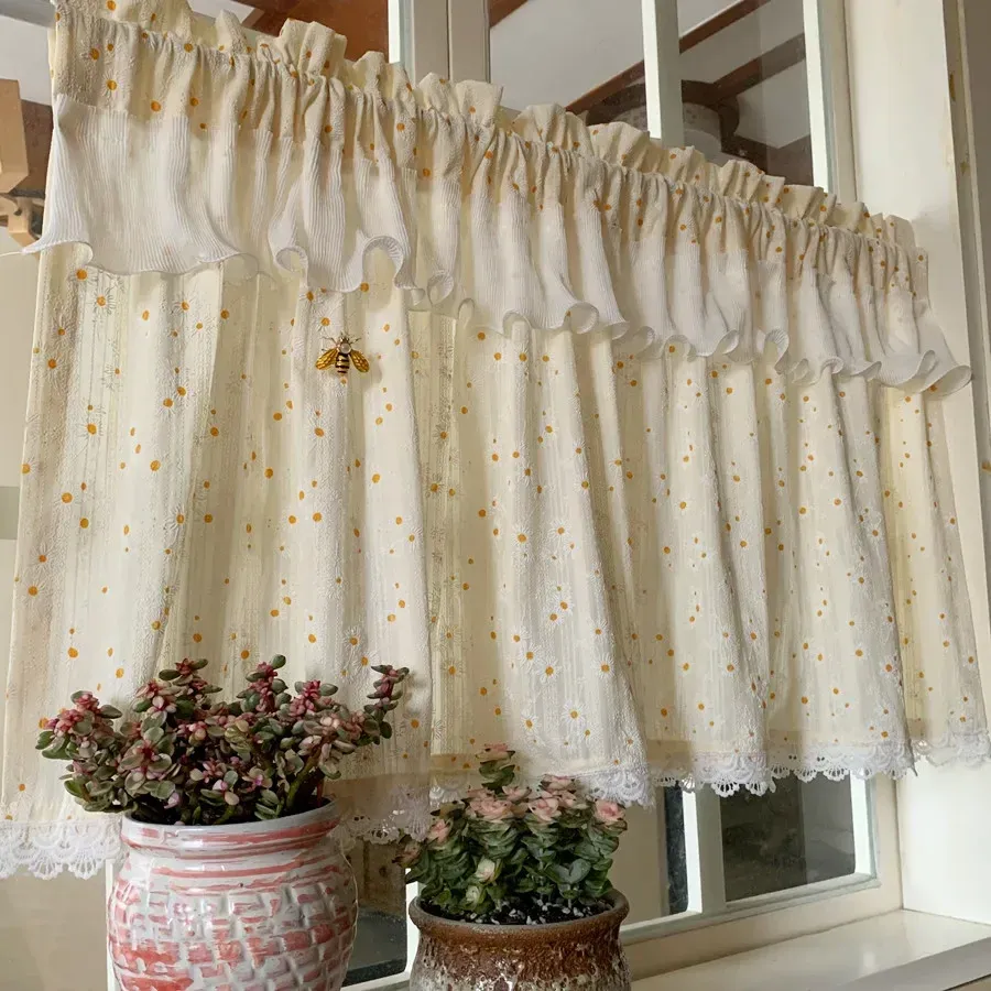 Cortinas com margaridas curtas, cortinas para cozinha, fazenda, estante, renda, porta de hotel, tratamento divisória, decoração