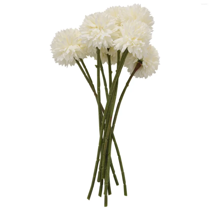 Flores decorativas buquê de bola de crisântemo artificial 10 peças presente para pessoas importantes moral gloriosa (branco)