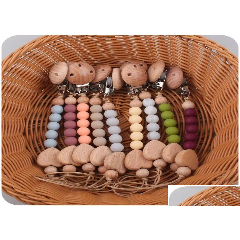 Bibs Burp Cloths Safety Wooden Teether Baby Infant Toddler Dummy Pacifier Sile Soother Nipple Clip Chain Holder Strap Chew Toy For Dhf1U