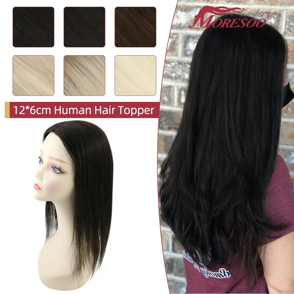 トッパーMoresoo Human Hair Toppers Clip in Machine Remy Brazilian Hair150％密度ハンドメイドモノベースヘアピース