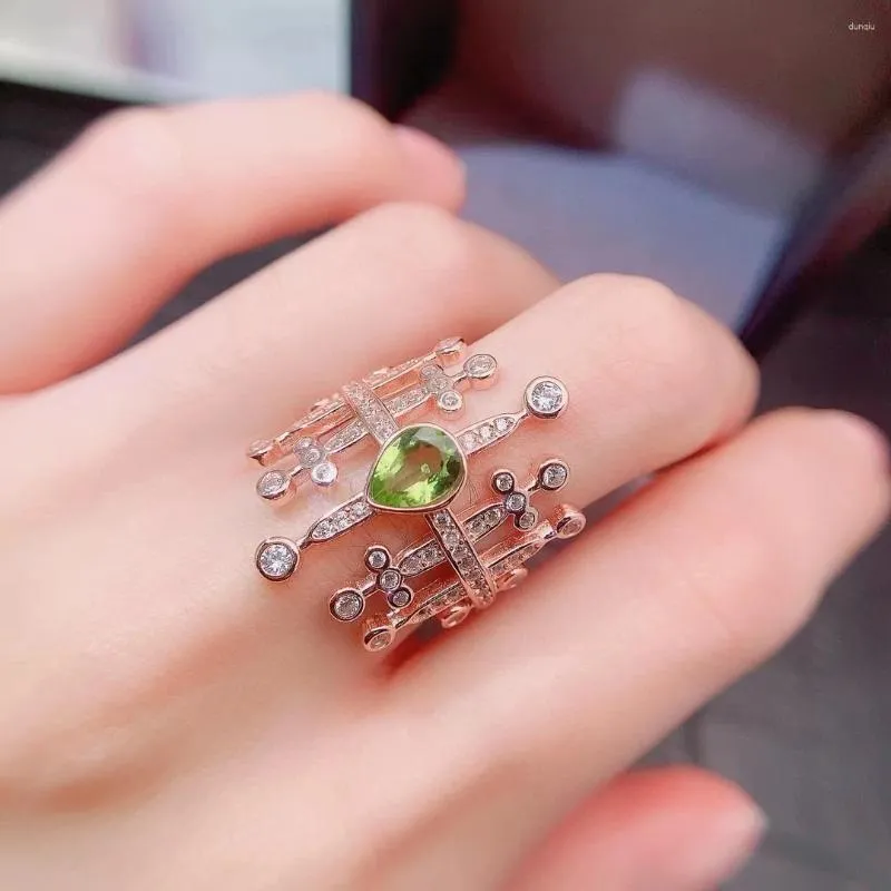 Cluster Rings VVS Grade Peridot Ring For Young Girl 5mm 7mm 0.6ct Natural 925 Silver 18K Gold Plated Gemstone Jewelry