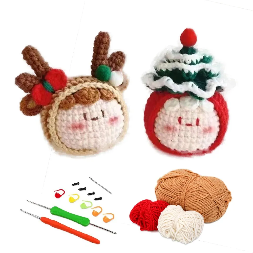 編みクリスマスヤーンフックかぎ針編みキットdiy糸ぬいぐるみ人形編み趣味のかぎ針編みのアクセサリー手作りのクリスマスギフトのためのスターターキット