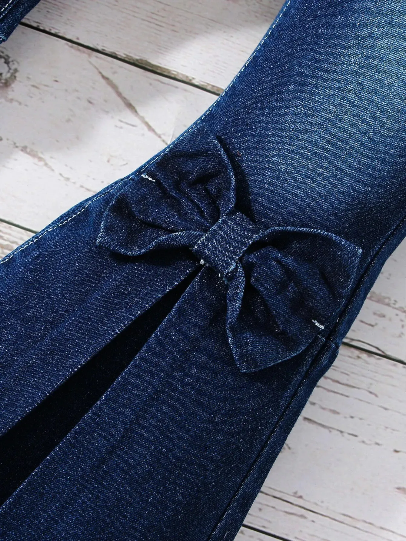 Jeans Déchiré Papillon Jambes Larges Pour Fille 8-14 Ans - Taille élastique, Style Décontracté, Pour Printemps/été/automne - 4